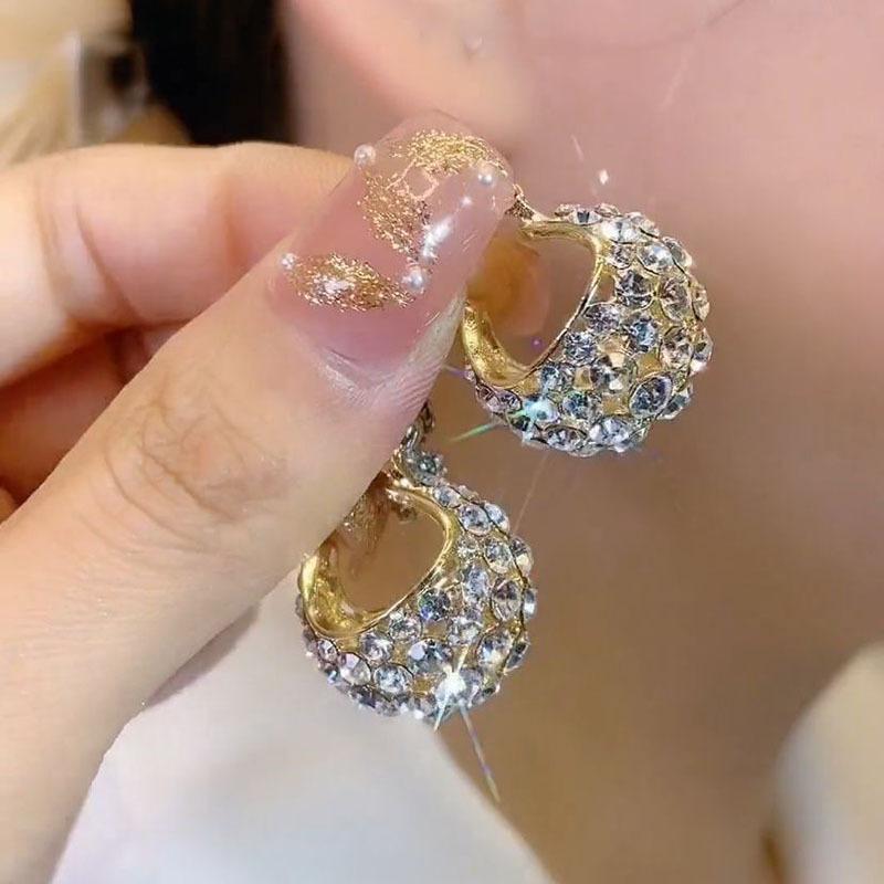 Turquoise - イヤリング ジルコニア バスケット型 高級感 デザイン エレガント フルストーン 女性用 ファッション アクセサリー 繊細 モダン