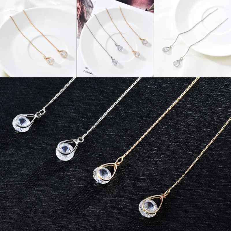 SWAROVSKI - イヤリング レディース ロング ドロップ ジルコニア 水滴 フリンジ シンプル 韓国 ファッション エレガント 気質 女性用 チェーン アクセサリー 日常使い 軽量 輝き スタイリッシュ シルバー 調