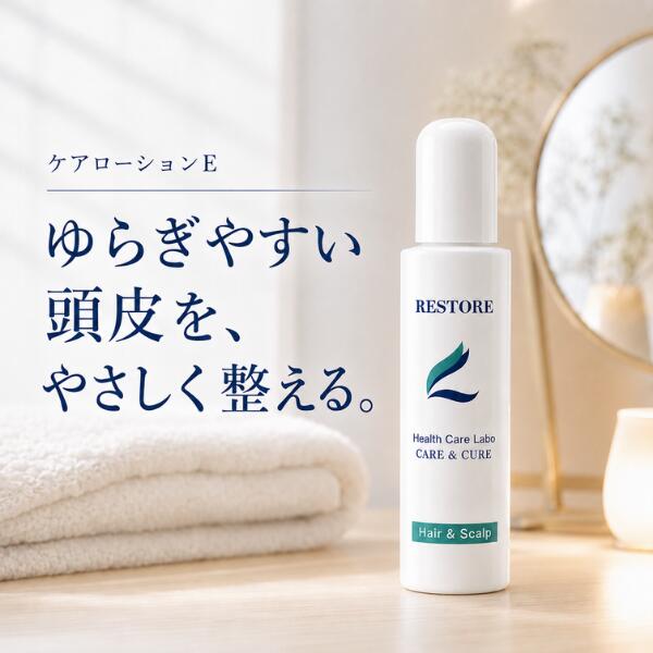 商品の特長 頭皮環境を整えるローションケア ケアローションEは、乾燥や外的刺激を受けやすい頭皮にうるおいを与え、地肌をすこやかに保つ頭皮用ローションです。 育毛前のプレケアに いきなり育毛剤を使うのではなく、まずは頭皮のコンディションを整えたい方に。 頭皮を整えてから次のケアへ進む、レストル独自のスカルプケア発想です。 シャンプー前後に使える シャンプー前の頭皮ケア、シャンプー後のうるおい補給として使用できます。 毎日のスカルプケアに取り入れやすいローションタイプです。 髪の土台である頭皮に着目 髪のハリ・コシ、ボリューム感が気になる方は、髪そのものだけでなく頭皮環境の見直しも大切です。 父の日、母の日、敬老の日、誕生日、クリスマスなど、頭皮ケアを意識したヘアケアギフトにもおすすめです。 レストルは、頭皮環境を考えるヘア＆スカルプケア専門ブランドです。 シャンプー、トリートメント、頭皮ローション、頭皮エッセンス、頭皮用オイルなど、毎日の頭皮ケア・スカルプケアに取り入れやすい商品をそろえています。 髪のハリ・コシ不足、ボリューム感、分け目、頭皮の透け感、乾燥、フケ、かゆみ、ベタつき、ニオイ、パサつき、年齢髪が気になる方に。 頭皮と髪をすこやかに保ち、うるおいを守りながら、毎日のヘアケアを見直したい方におすすめです。 男性・女性を問わず使いやすく、頭皮ケア、スカルプケア、ヘアケア、エイジングケアを意識したい方の毎日のお手入れに。 日本製の頭皮用ケア商品をお探しの方、アミノ酸系シャンプー、スカルプシャンプー、頭皮ローション、頭皮エッセンス、頭皮用オイルをお探しの方にもおすすめです。 広告文責 理容ナカジマ 〒636-0123 奈良県生駒郡斑鳩町興留7-1-14 TEL:0745-74-1073 店舗運営責任者:中島　豊一 店舗セキュリティ責任者:中島　豊一 店舗連絡先:restoru@shop.rakuten.co.jp 製造元　ヘルスケア・ラボ 日本製 化粧品