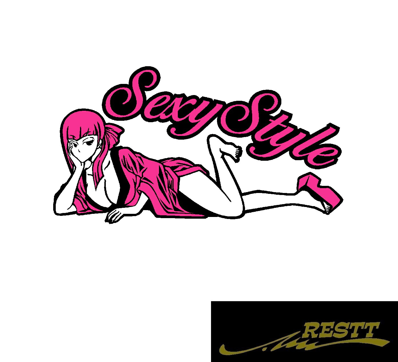 セクシースタイル　イラスト　ロゴ　カッティングステッカー　大サイズ　JDM　USDM　かっこいい　デザイン　sexy　style　ギャル　美女　女性　ステッカー