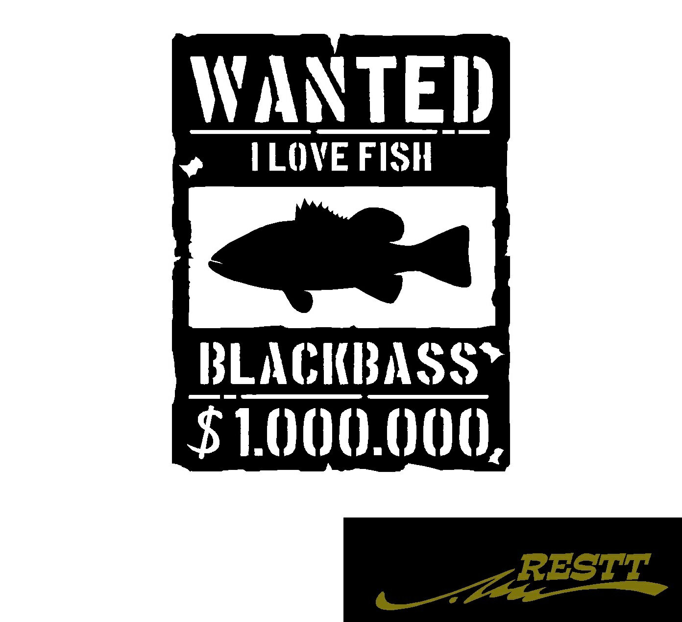 ウォンテッド　ブラックバス　シルエット　ロゴ　カッティングステッカー　小サイズ