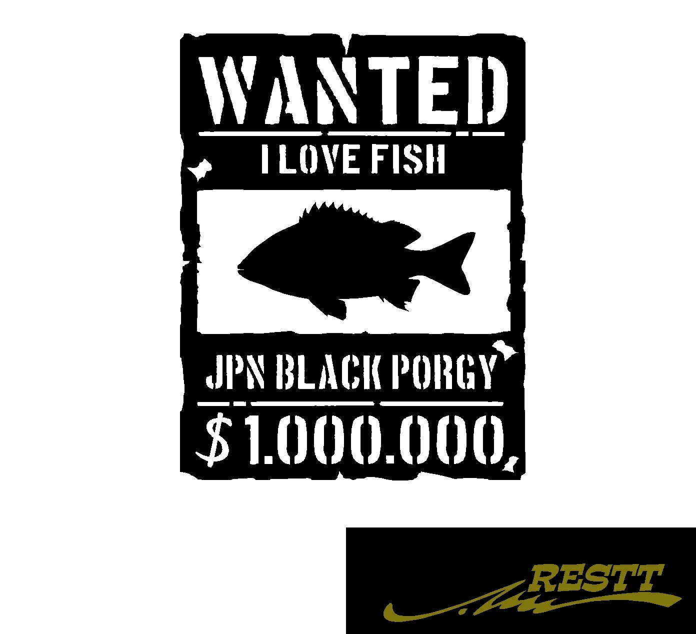 ウォンテッド　クロダイ　シルエット　ロゴ　カッティングステッカー　小サイズ