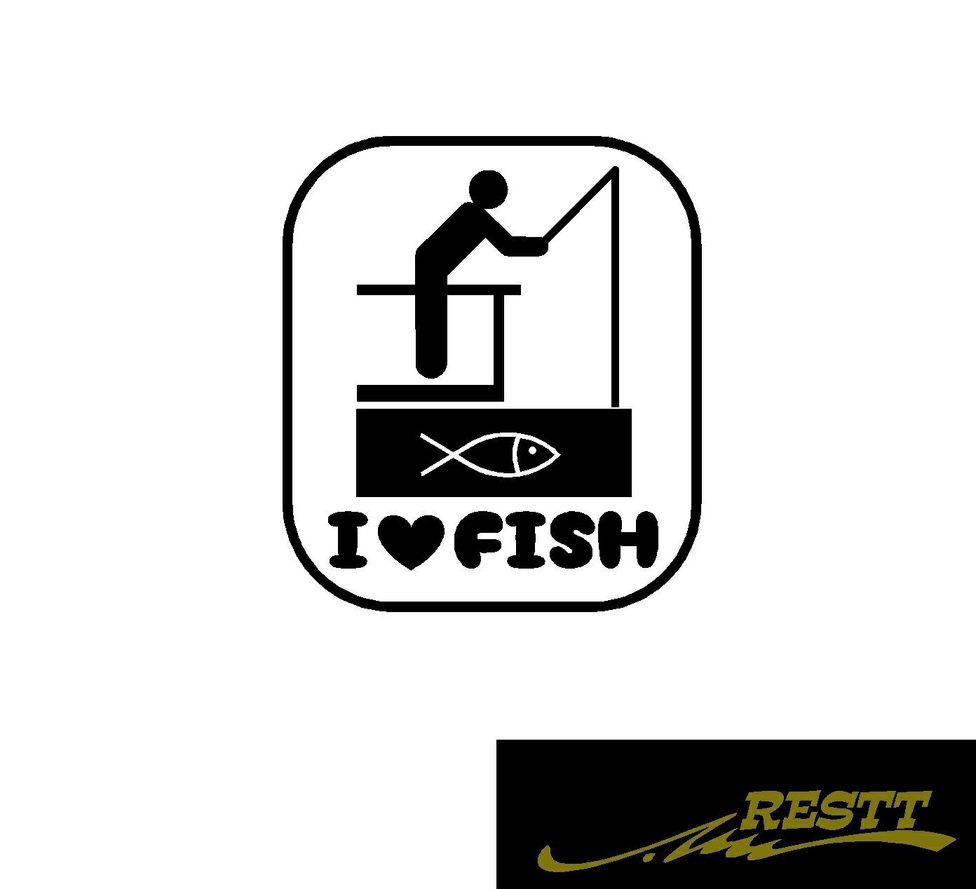 Rakuten - 釣人と魚のイラスト　ロゴ　アイラブフィッシュ文字付き　カッティングステッカー　小サイズ
