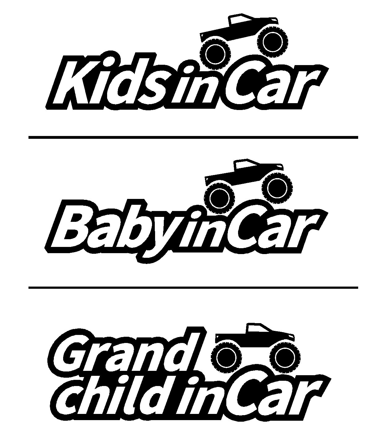 キッズインカー　モンスタートラック　デザイン　ロゴ　カッティングステッカー　中サイズ　Kids in Car Baby in Car　Grandchild in Car　 出産祝い　救助　自動車用　マタニティ　かわいい　おしゃれ　デザイン　煽り運転　対策