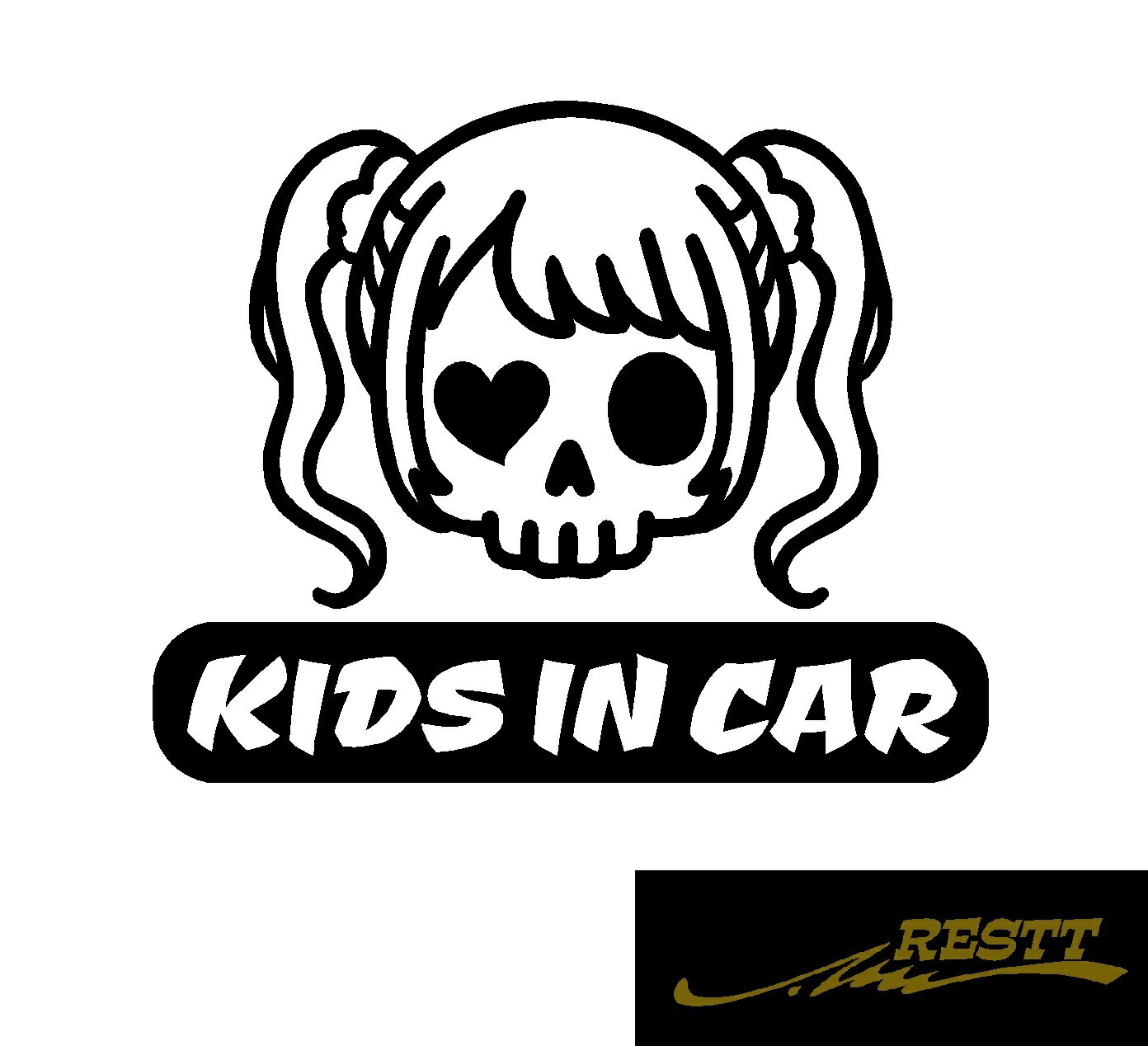 Rakuten - キッズインカー　ドクロガール　イラスト　ロゴ　大サイズ　カッティングステッカー　選べる3種類　ベビーインカー　子どもが乗ってます　孫が乗ってます　Kids in Car Baby in Car 出産祝い　救助　自動車用　マタニティ　かわいい　デザイン　煽り運転　対策