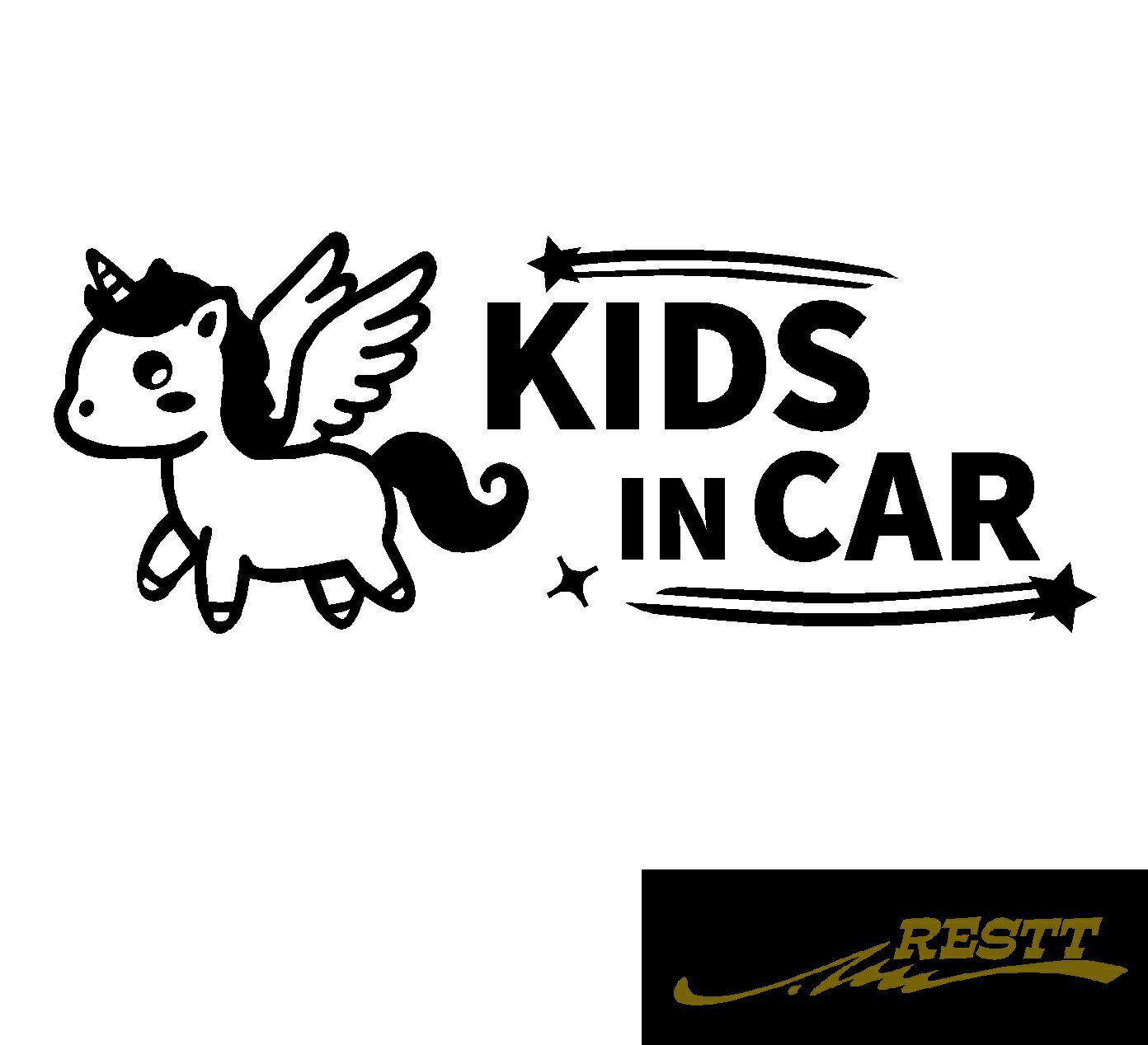 キッズインカー　ペガサス　イラスト　ロゴ　特大サイズ　カッティングステッカー　選べる4種類　ベビーインカー　こどもが乗ってます　たまに孫が乗ってます　Kids in Car Baby in Car 出産祝い　救助　自動車用　マタニティ　かわいい　デザイン　煽り運転　対策