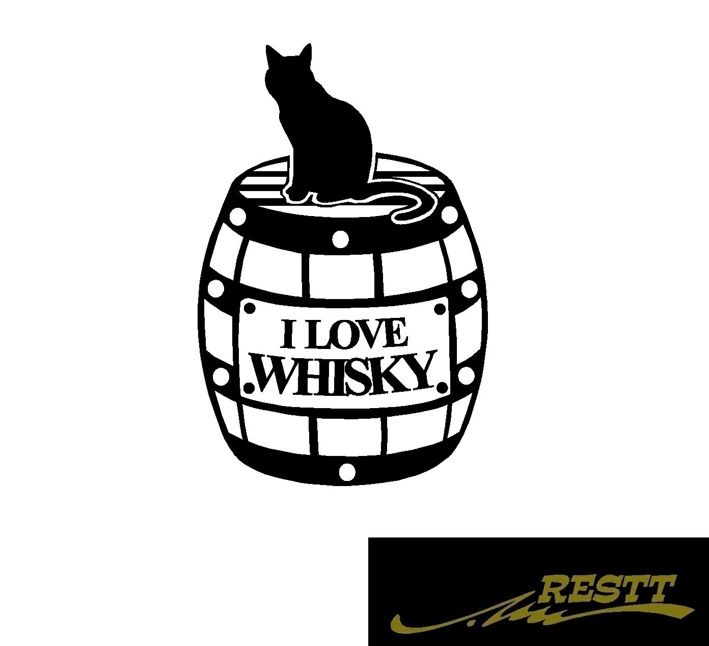 アイラブウイスキー　ロゴ　カッティングステッカー　小サイズ　おしゃれ　ステッカー　文字　樽　ネコ..