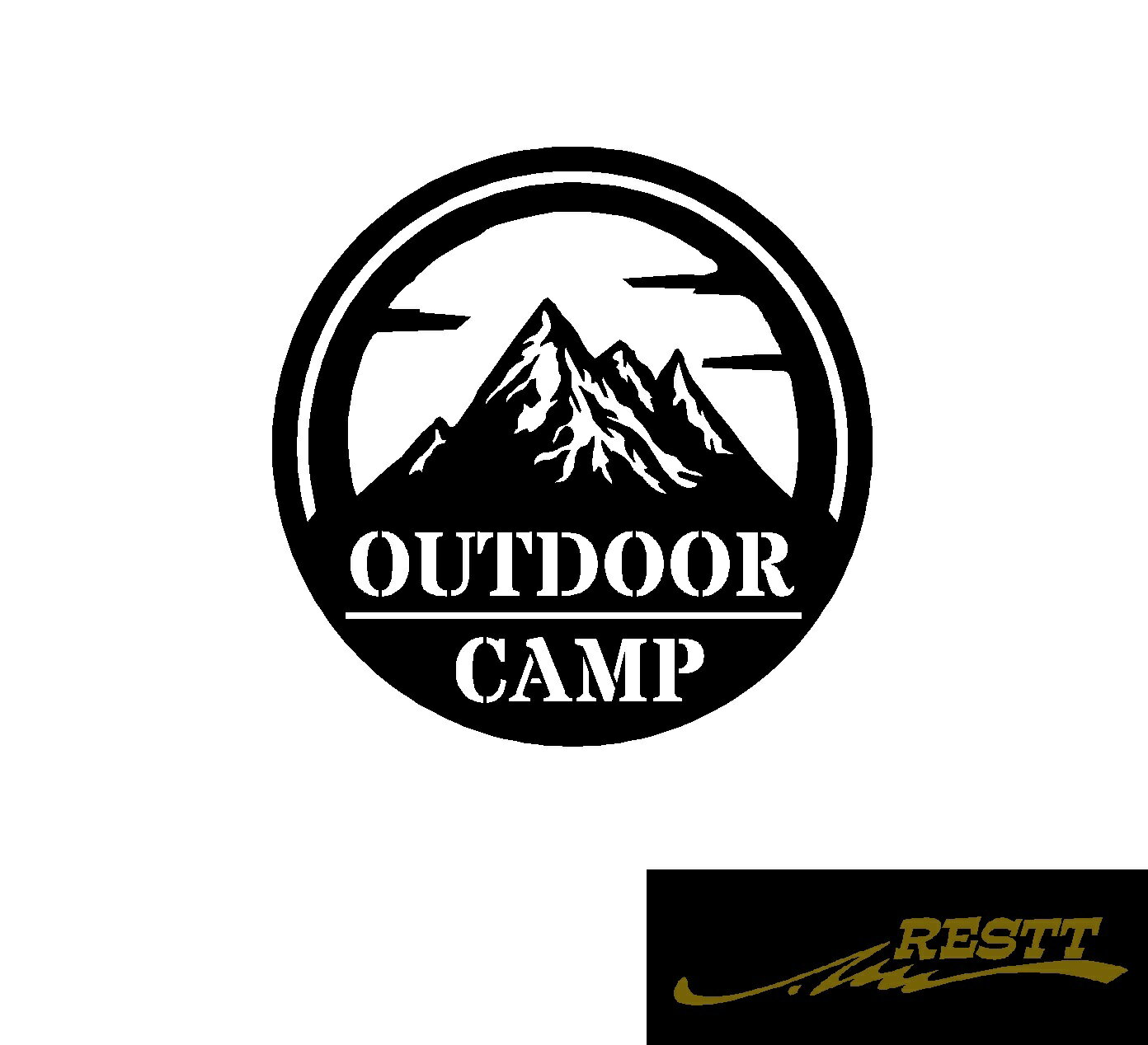 アウトドア　キャンプ　山　イラスト　ロゴ　ver.2　カッティングステッカー　大サイズ　丸ロゴ　かっこいい漢字　ステッカー　ドレスアップ　かわいい　おしゃれ　デザイン　車　バイク