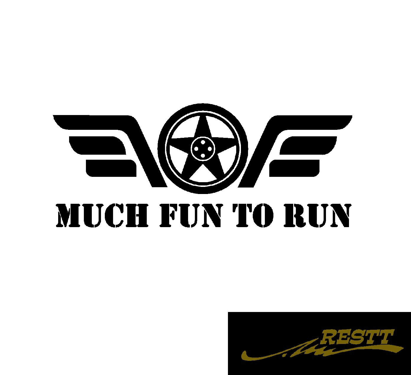 Rakuten - 走るのがとても楽しい　much fun to run　文字　ロゴ　カッティングステッカー　大サイズ　文字　ステッカー　ドレスアップ　かわいい　おしゃれ　デザイン　走り屋　ミリタリー系　ホイール　羽　ウイング　イラスト　車　バイク