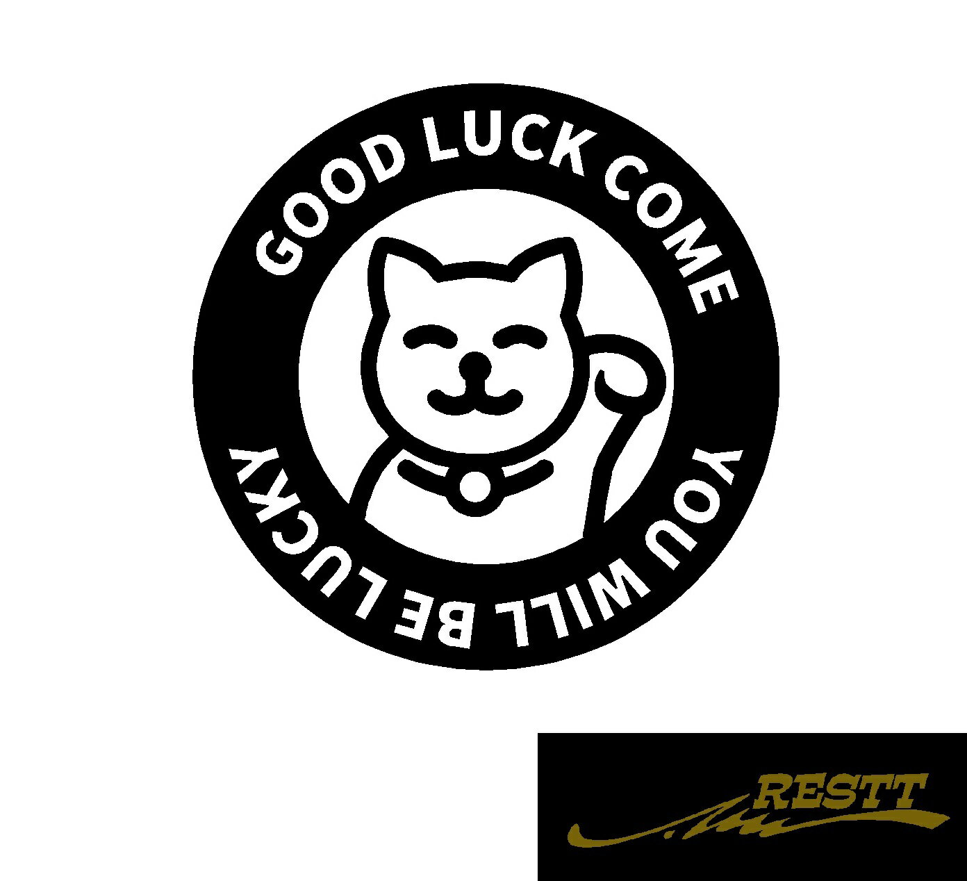 招き猫 good luck come you will be lucky 文字 ロゴ カッティングステッカー 特大サイズ かわいい招くねこデザイン 幸運 ラッキー 幸福 丸ロゴ