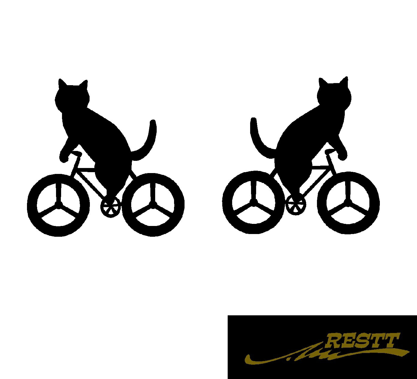 ネコ　自転車　シルエット　ロゴ　カッティングステッカー　小サイズ　2枚1セット　ねこ　猫　シルエットデザイン　面白いデザイン　サイクリング