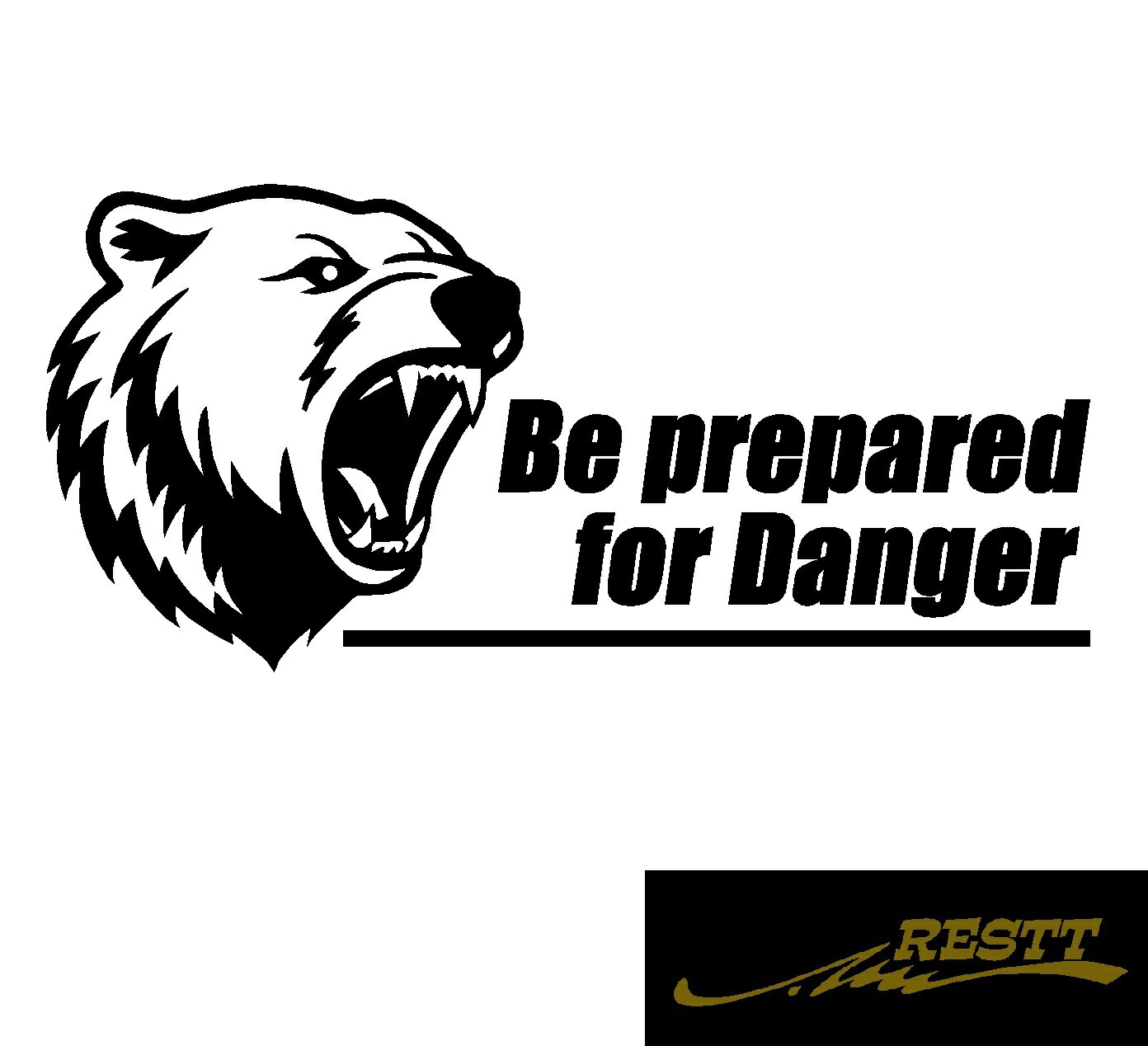 クマ　Be prepared for Danger　ロゴ　文字　イラスト　カッティングステッカー　中サイズ　自動車　バイク　スポコン　スポーツカー　熊　くま　かっこいい　デザイン　危険　備え