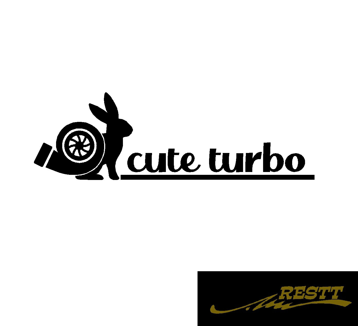 キュートターボ　ウサギ　イラスト　ロゴ　文字　カッティングステッカー　中サイズ　兎　うさぎ　自動車　バイク　ステッカー　リアガラス　個性派　アピール