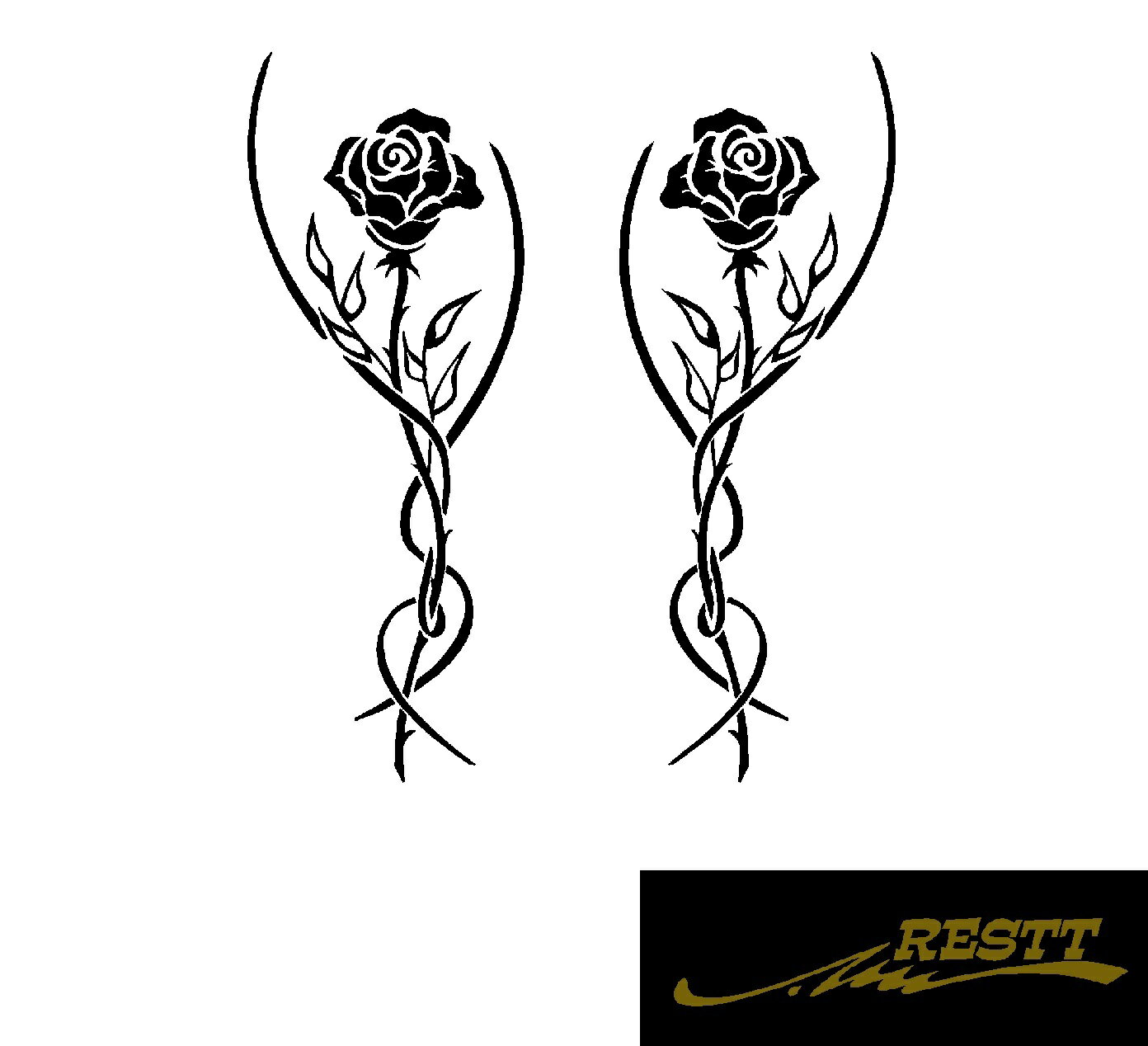 薔薇　バラ　イラスト　ロゴ　カッティングステッカー　大サイズ　2枚1セット　おしゃれデザイン　ドレ..