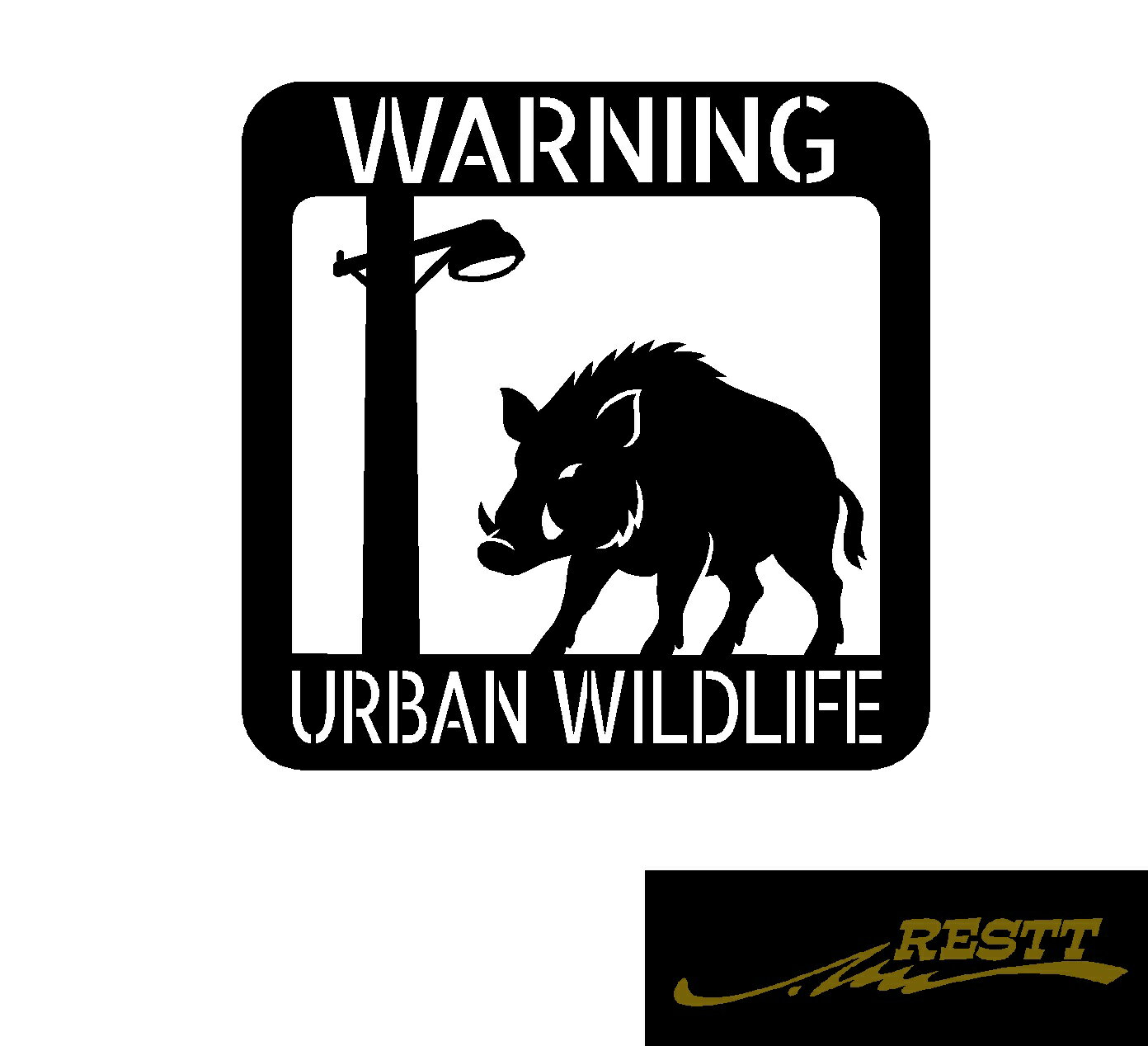 WARNING URBAN WILDLIFE イノシシ ロゴ 文字 カッティングステッカー 中サイズ おしゃれデザイン ドレスアップ 車 ステッカー かっこいい アピール ワーニング 危険 ワイルド