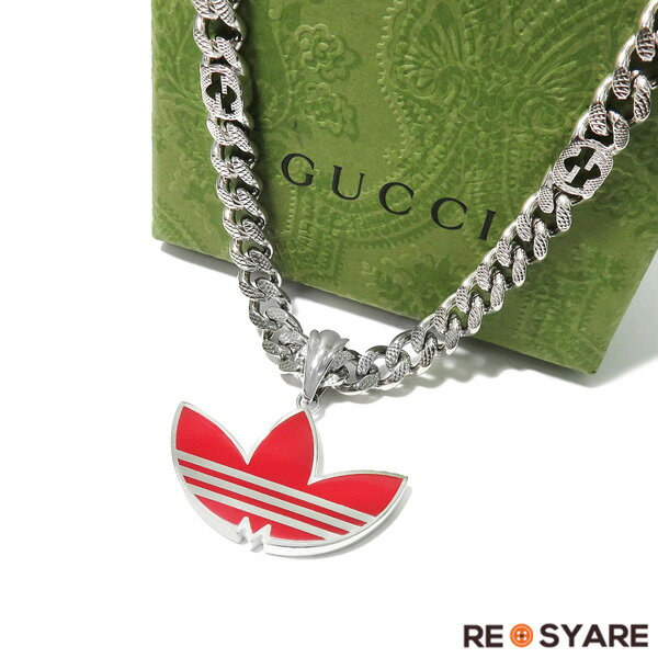 極美品 GUCCI×adidas グッチ × アディダス トレフォイル GG インターロッキング ゴルメット チェーン ネックレス ペンダント 46445 【中古】