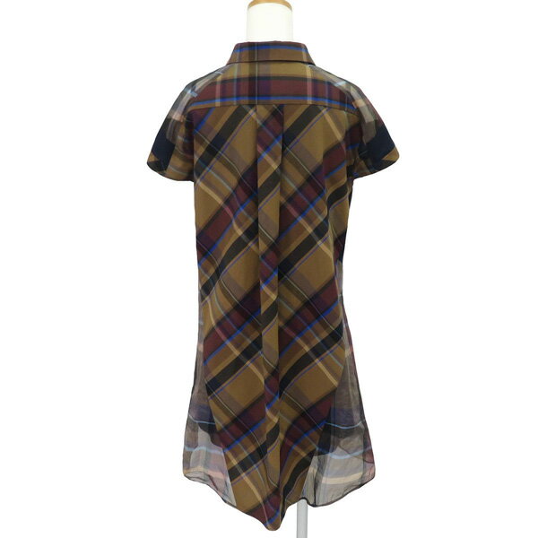 美品 sacai サカイ 19-04454 オーバーサイズ チェック ドッキング シャツ ワンピース ドレス ペチコート付き 46912 【中古】