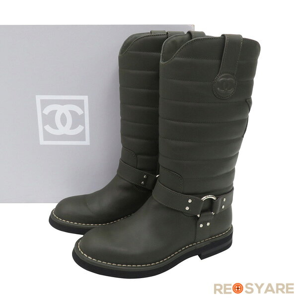 樂天商城 - 【極美品 サイズ36】CHANEL シャネル ココマーク レザー エンジニア ハーネス リング ブーツ グレー スターモチーフ 付属品付き 47599【中古】