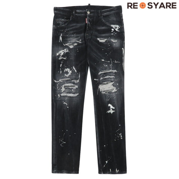 樂天商城 - 【極美品 メンズ46】DSQUARED2 ディースクエアード Skater Jean ラインストーン デニム パンツ ダメージ加工 シルバー ペンキ 47770【中古】