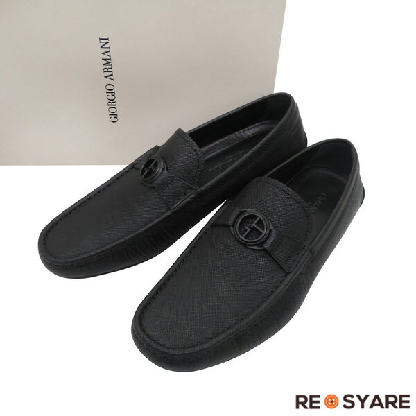 Rakuten - 【未使用 サイズ8】GIORGIO ARMANI ジョルジオ アルマーニ サークルロゴ レザー モカシン ドライビング シューズ 26.5～27cm 黒 47794【中古】