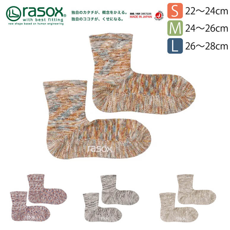 ★期間限定！最大20％OFFクーポン対象商品★【送料無料】rasox(ラソックス) コットンリネン・スラブミッド ソックス L字型 靴下 くつ下 メンズ レディース 日本製のサムネイル