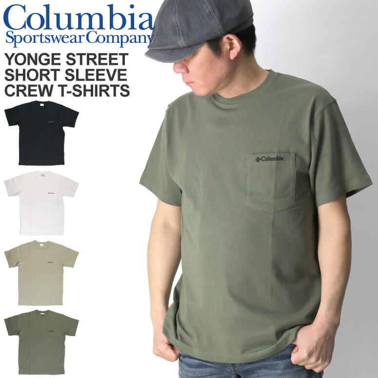 ★期間限定！最大20％OFFクーポン対象商品★【送料無料】Columbia(コロンビア) ヤングストリート ショートスリーブ クルー ポケット Tシャツ カットソー ロゴ Tシャツ UVカット メンズ レディース