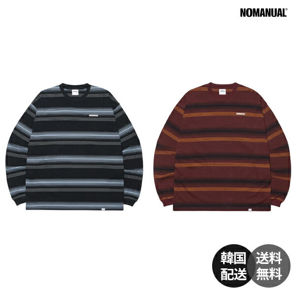 Rakuten - 【韓国】NOMANUAL ノーマニュアル 韓国ファッション 韓国ストリート 正規品 ロンT ストライプTシャツ 長袖 Tシャツ カットソー トップス コットン100% 綿100% オーバーサイズ ビッグシルエット カジュアル 【NOMANUAL】