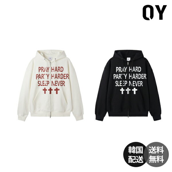 【韓国】OY PRAY HARD HOODIE ZIP UP オーワイ プレイ ハード フーディー ジップアップ 正規品 ジップアップパーカー フード スウェット ロゴ ストリート 韓国ファッション 韓国ブランド【OY】(4.0)
