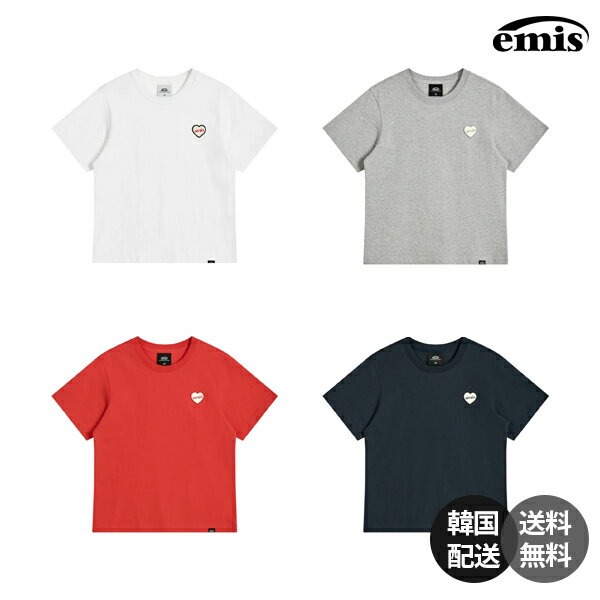 Rakuten - 【韓国】EMIS HEART RUBBER PATCH T-SHIRT エミス ハート ラバーパッチ Tシャツ 半袖 ウィメンズ 韓国ブランド 人気 ホワイト レッド ネイビー グレー ロゴTシャツ コットン100% スリムフィット トリートファッション デイリー【emis】