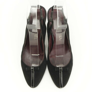 【シャネル】Chanel スエード バックストラップ パンプス ブラック 34 【中古】【鑑定済・正規品保証】26295