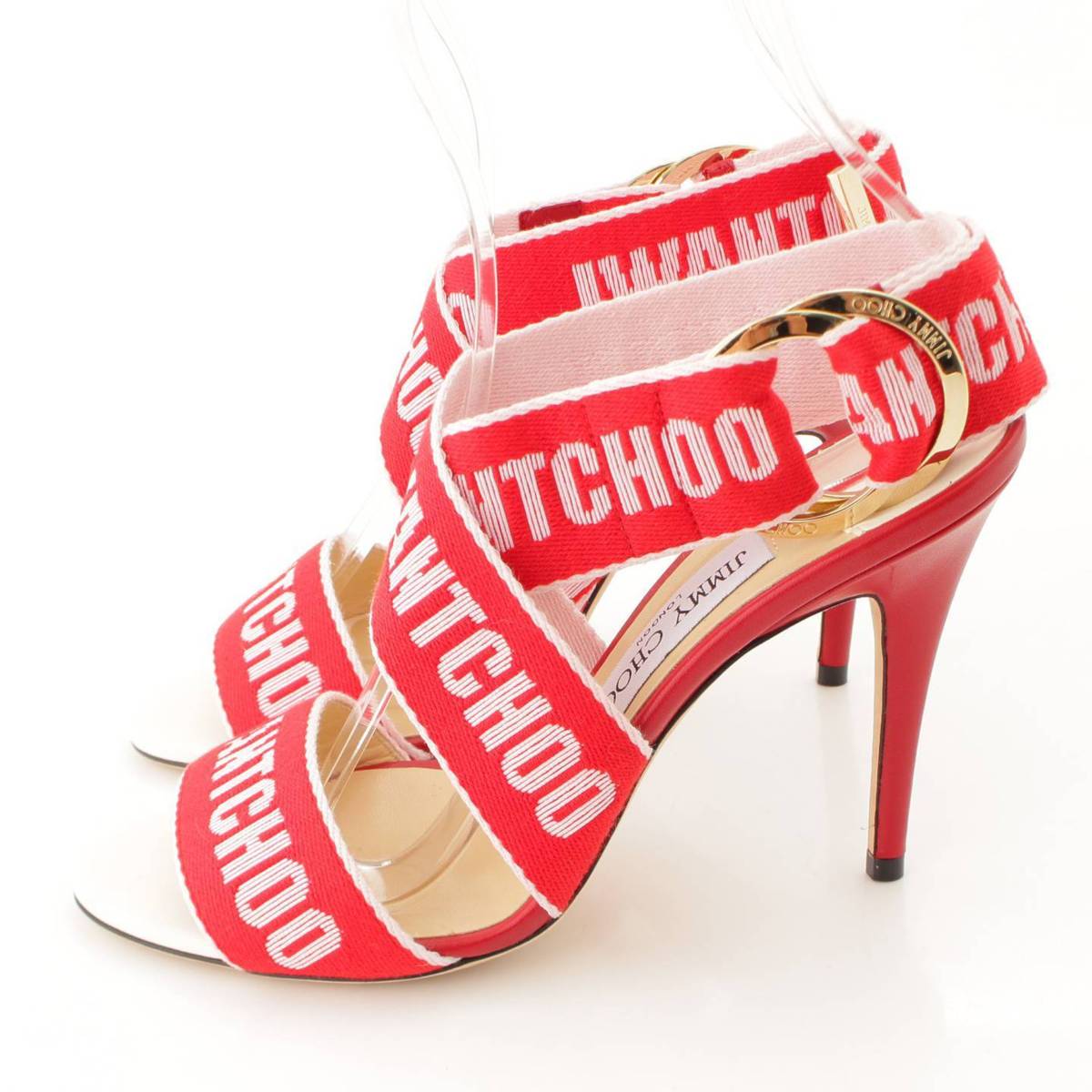 【ジミーチュウ】Jimmy Choo　ロゴテープ ヒールサンダル レッド 38 【中古】【鑑定済・正規品保証】79691 3