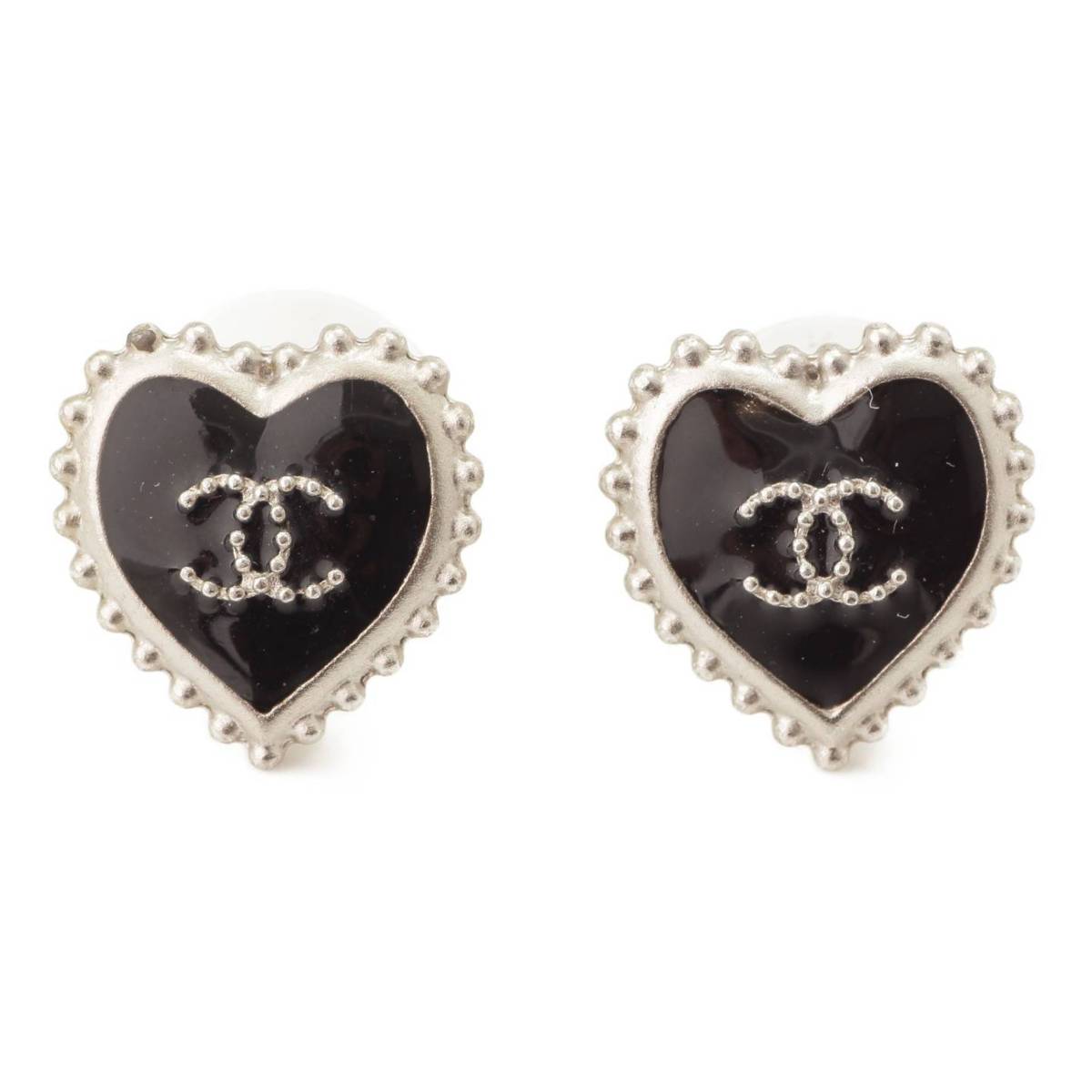 【シャネル】Chanel　07P ココマーク ハート ピアス ブラック 【中古】【鑑定済・正規品保証】85630のサムネイル
