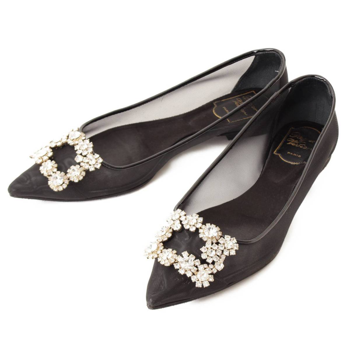 【ロジェヴィヴィエ】Roger Vivier　ブーケストラス ビジュー メッシュ フラットシューズ パンプス ブラック 38 【中古】【鑑定済・正規品保証】89196のサムネイル
