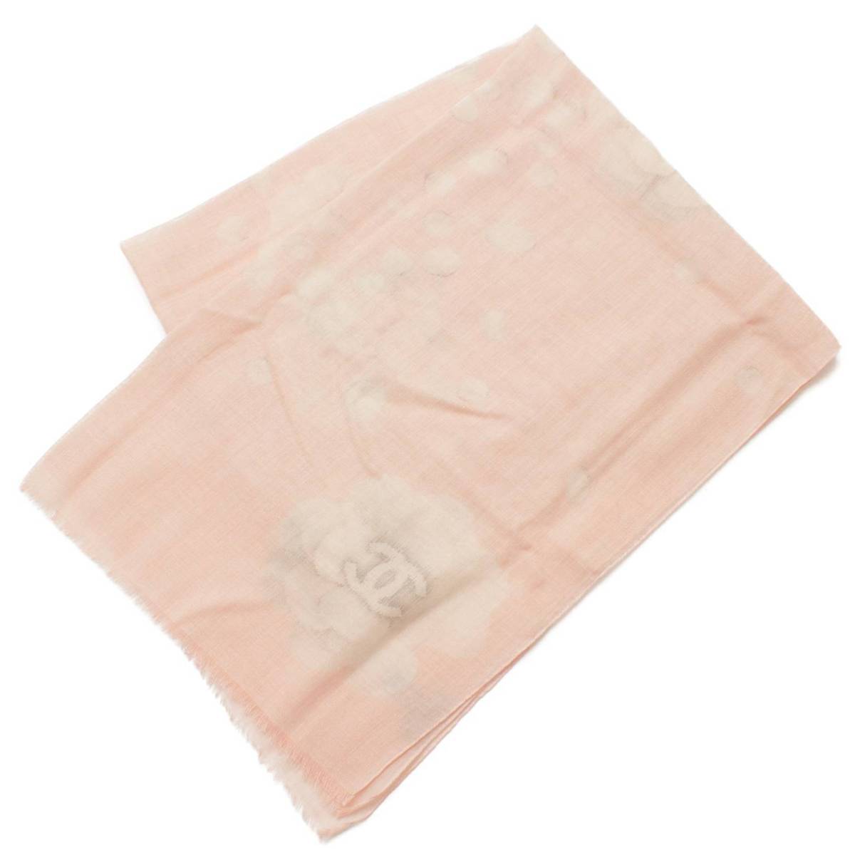 【シャネル】Chanel　カシミヤ混 カメリアストール ピンク 【中古】【鑑定済・正規品保証】91400のサムネイル