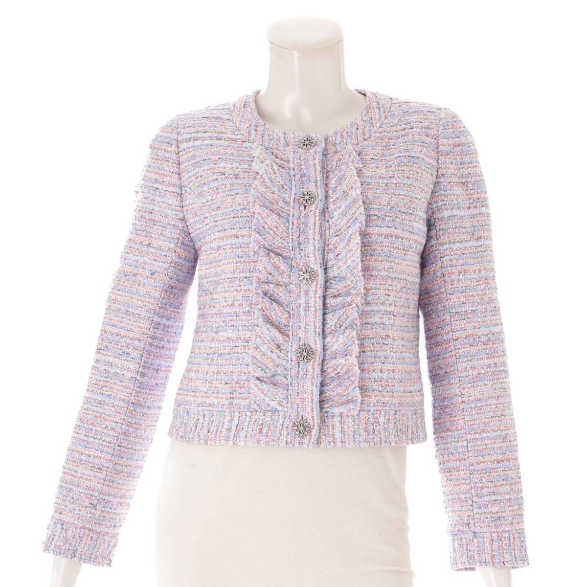 【ルネ】Rene　マリアケント ツイード ノーカラージャケット 6943260 ブルー系 34 【中古】【鑑定済・正規品保証】96563のサムネイル