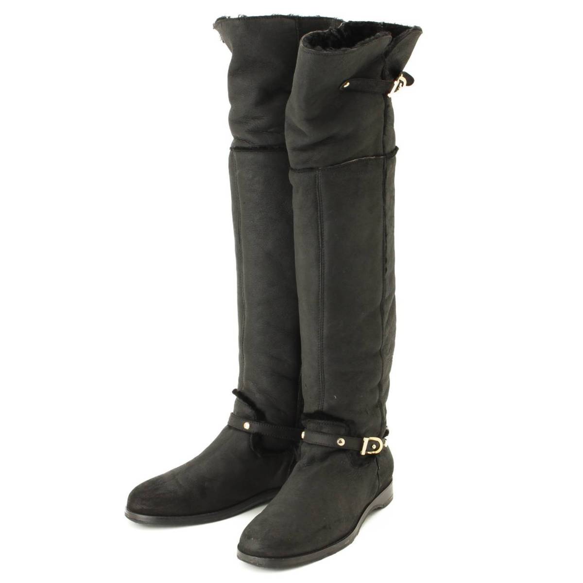 【ジミーチュウ】Jimmy Choo　レザー ムートン ロングブーツ 102HARLEM ブラック 38 【中古】【鑑定済・正規品保証】101084のサムネイル