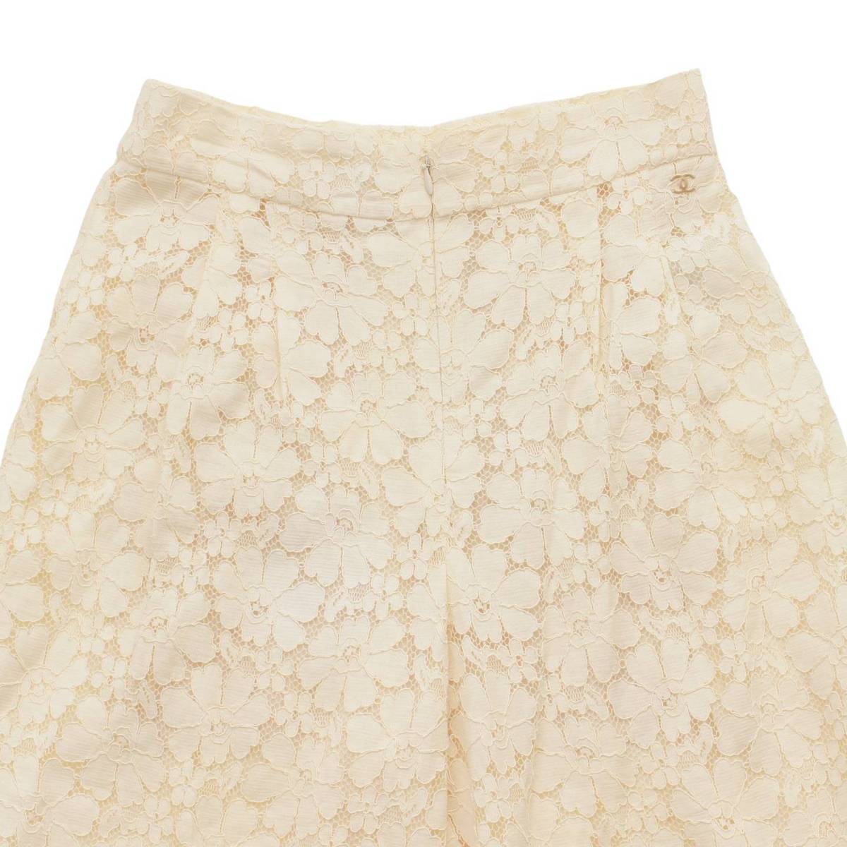 【シャネル】Chanel　カメリア柄 ココマーク レース ワイドパンツ P53064 オフホワイト 36 【中古】【鑑定済・正規品保証】111181