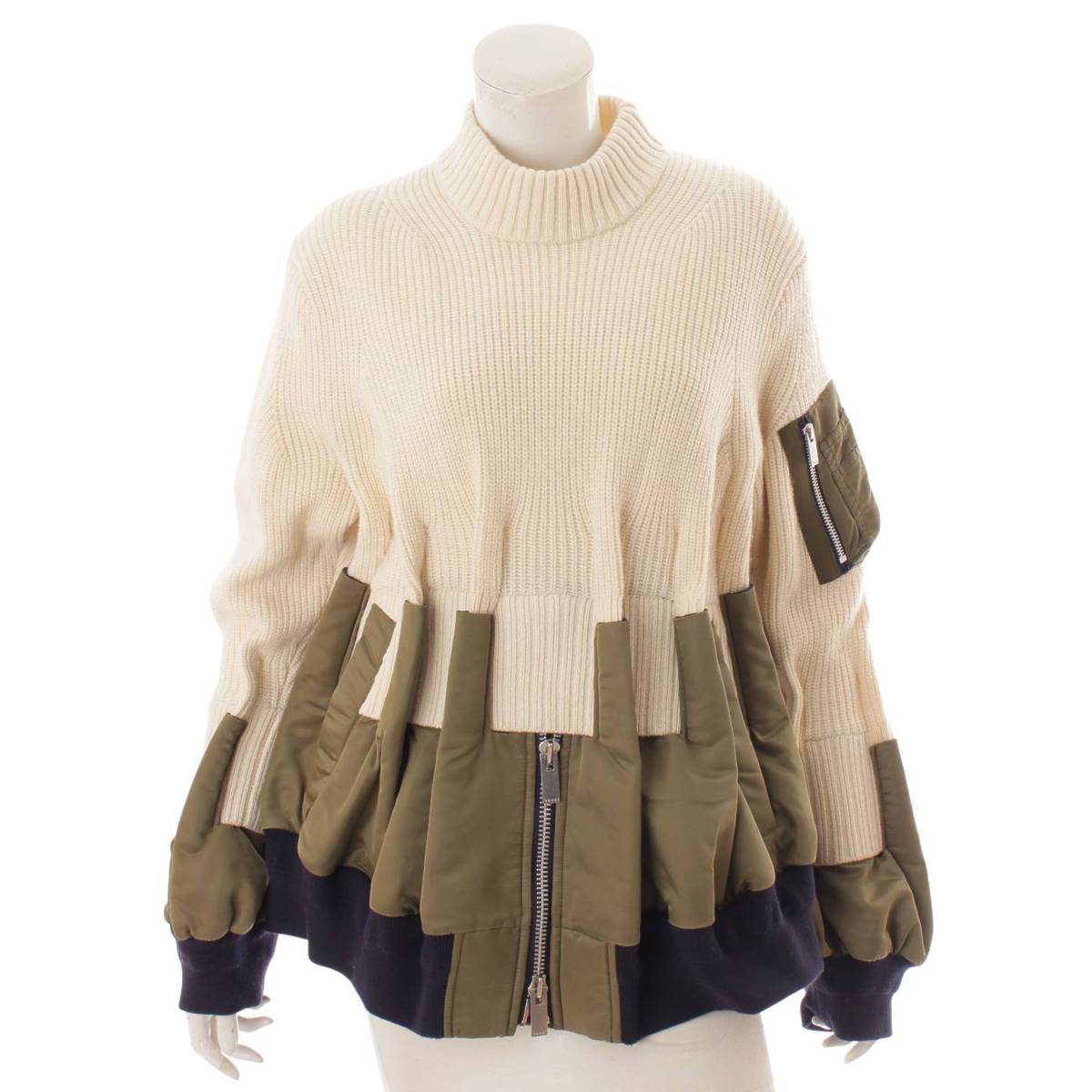 【サカイ】sacai　2019年 MA-1 ニット セーター プルオーバー アイボリー カーキ 3 【中古】【鑑定済・正規品保証】117171のサムネイル