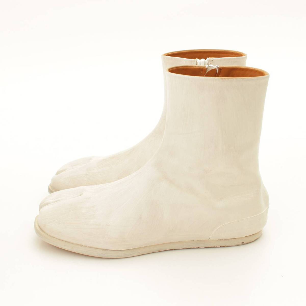 【メゾンマルジェラ】Maison Margiela　足袋 レザー フラット アンクルブーツ タビブーツ ホワイト 41 【中古】【鑑定済・正規品保証】124552
