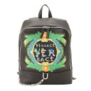【ヴェルサーチ】Versace メデューサ チェーン レザー バックパック リュック ブラック 【中古】【鑑定済・正規品保証】125669