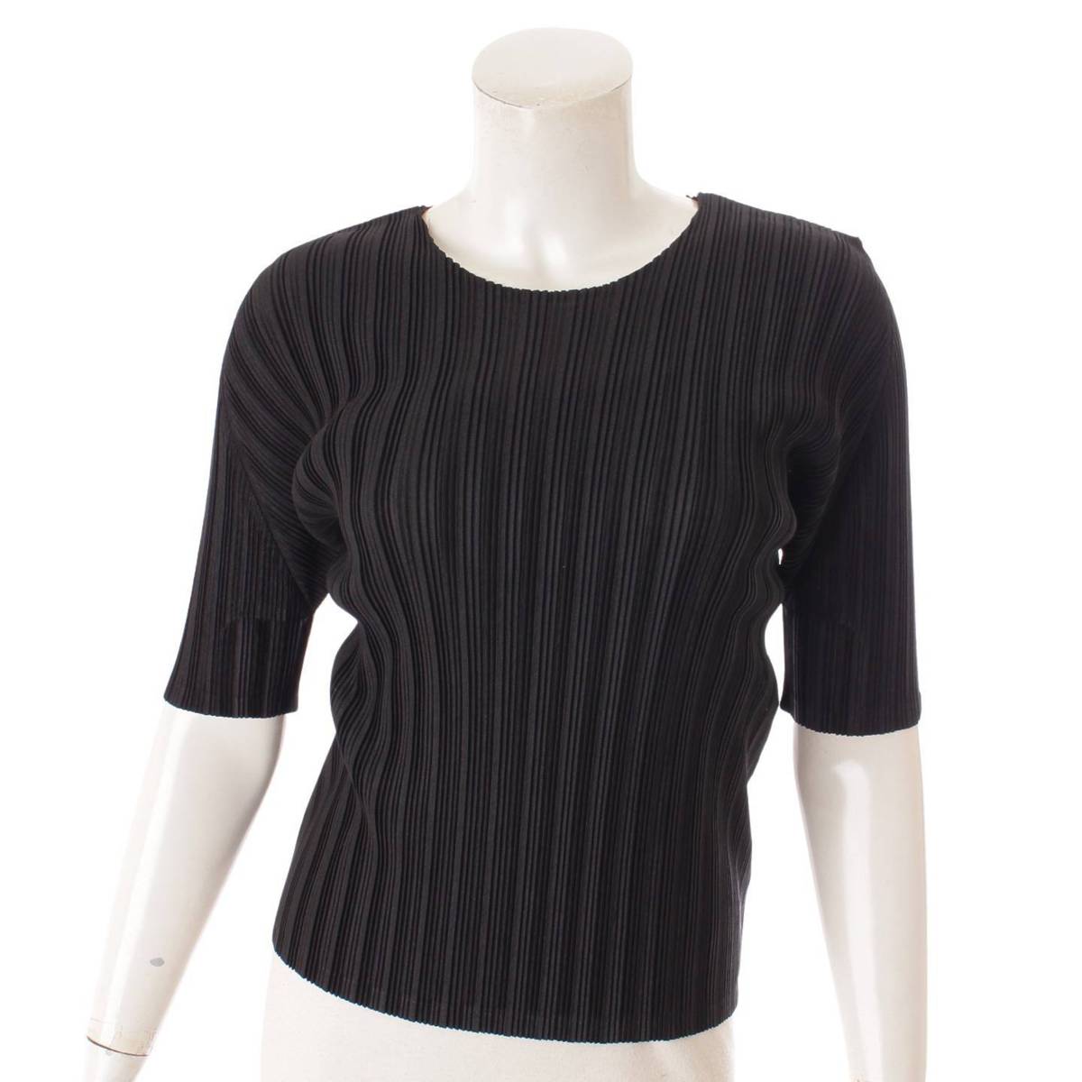 【イッセイミヤケ】Issey miyake　プリーツプリーズ プリーツ Tシャツ トップス ブラック 3 【中古】【鑑定済・正規品保証】129172のサムネイル