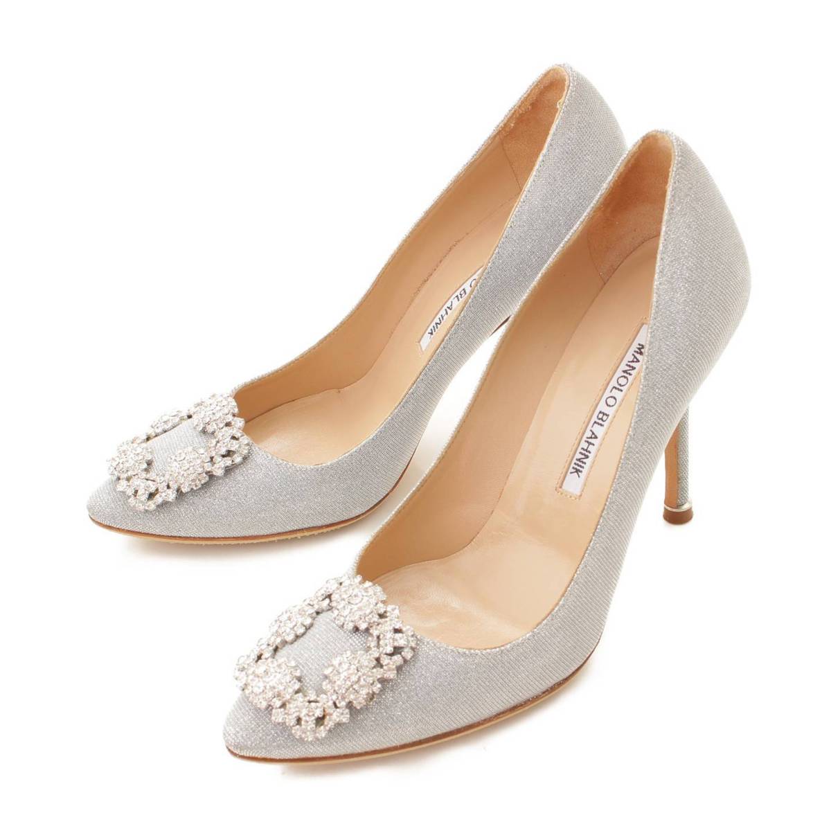 【マノロ ブラニク】Manolo Blahnik　ハンギシ ビジューバックル ヒール パンプス シルバー 36 1/2 【中古】【鑑定済・正規品保証】130357のサムネイル