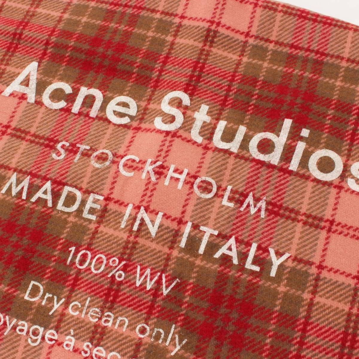 【楽天スーパーSALE】【~30%OFF】【アクネ】Acne　ウール チェック柄 ロゴ 大判 マフラー ストール レッド系 【中古】【鑑定済・正規品保証】139116