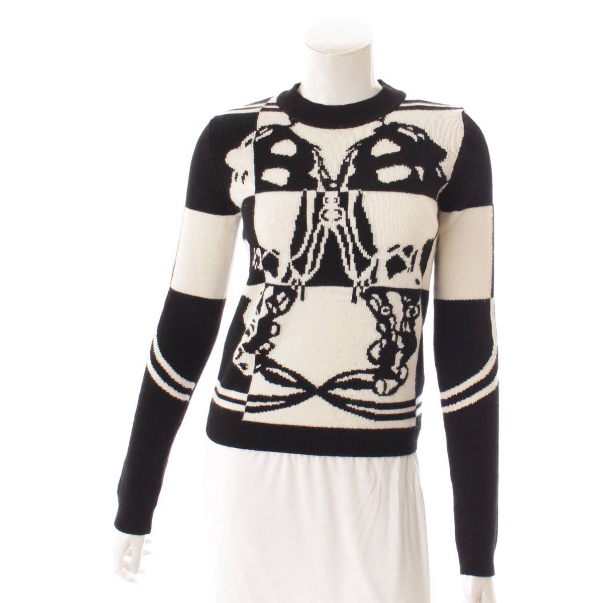【エルメス】Hermes　カシミヤ クルーネック ニット セーター BRIDES de GALA ブラック×ホワイト 34 【中古】【鑑定済・正規品保証】136903のサムネイル