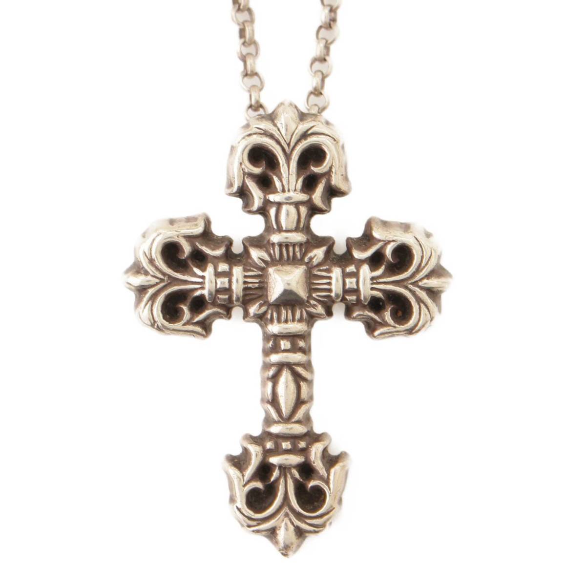 【クロムハーツ】Chrome Hearts　フィリグリークロスXS ロールチェーン ネックレス 925 シルバー 【中古】【鑑定済・正規品保証】142194