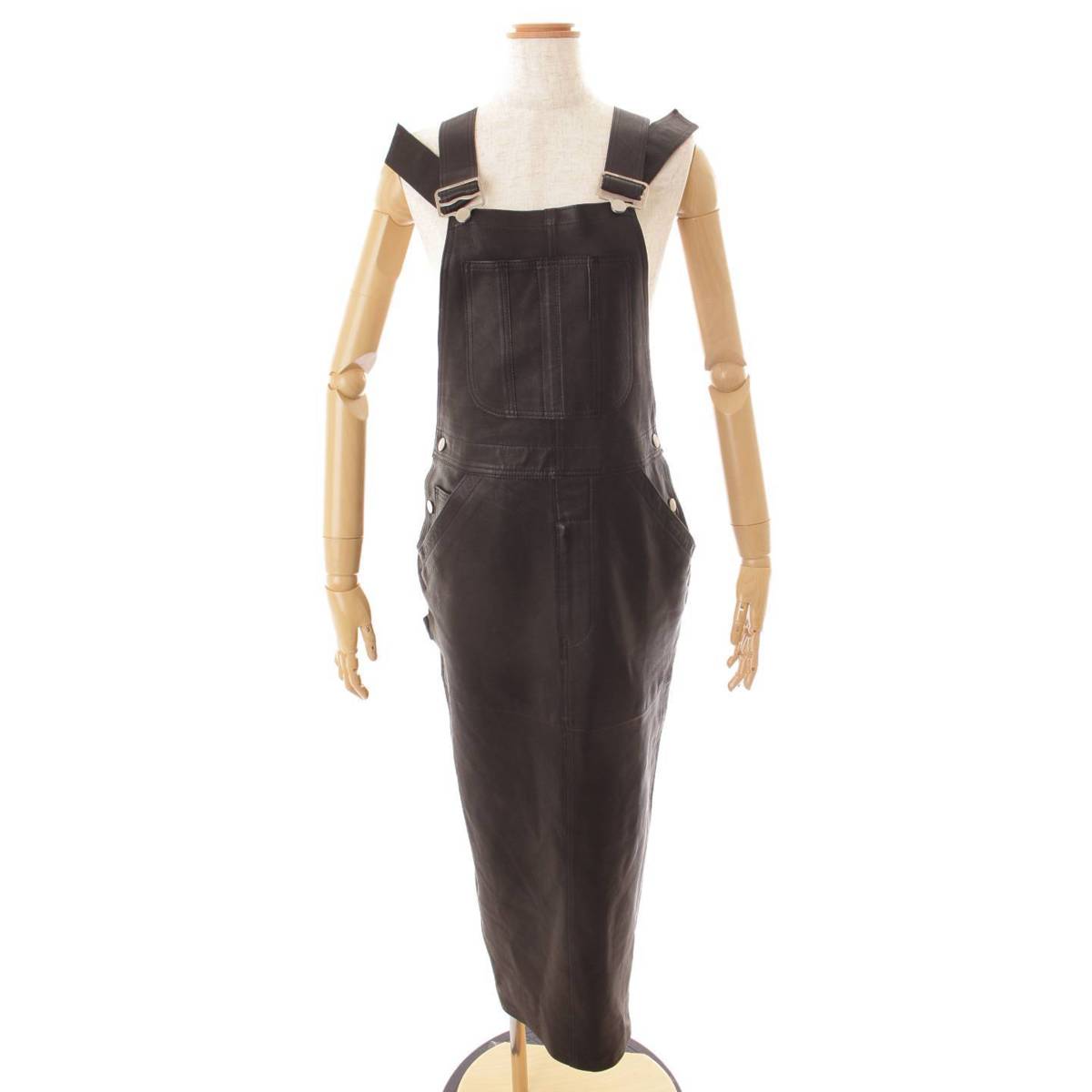 【マディソンブルー】MADISON BLUE　19AW レザー オーバーオール ワンピース サロペット ブラック 00 【中古】【鑑定済・正規品保証】154286のサムネイル
