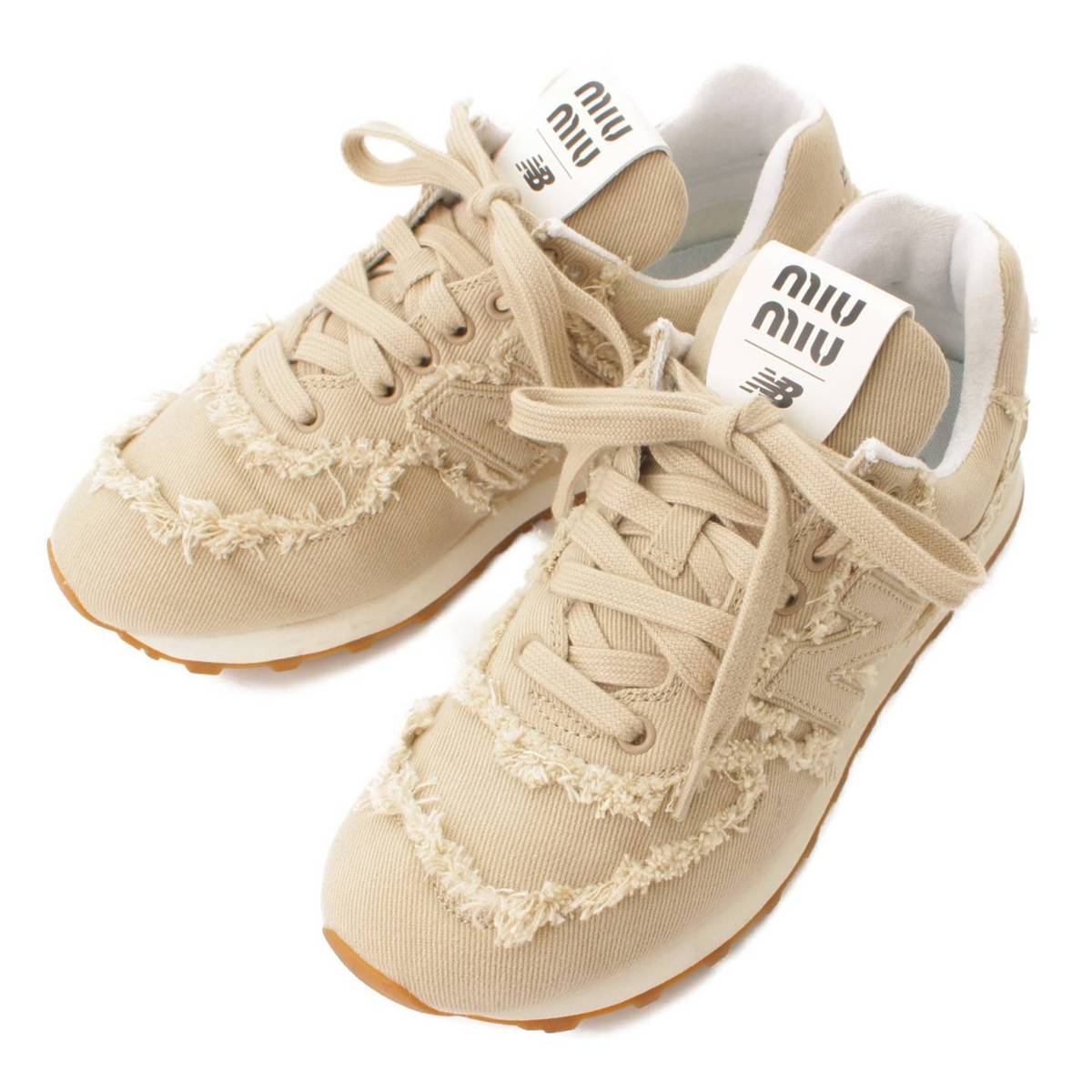 【ミュウミュウ】Miu Miu　22SS ニューバランス コラボ スニーカー NB 574 ベージュ 38 1/2 【中古】【鑑定済・正規品保証】158692