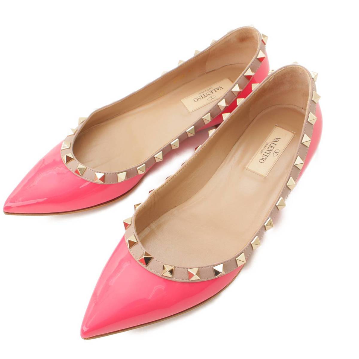 【ヴァレンティノ】Valentino　ロックスタッズ パテント バレリーナ フラットシューズ パンプス PW2S0403 ピンク 【中古】【鑑定済・正規品保証】165567のサムネイル