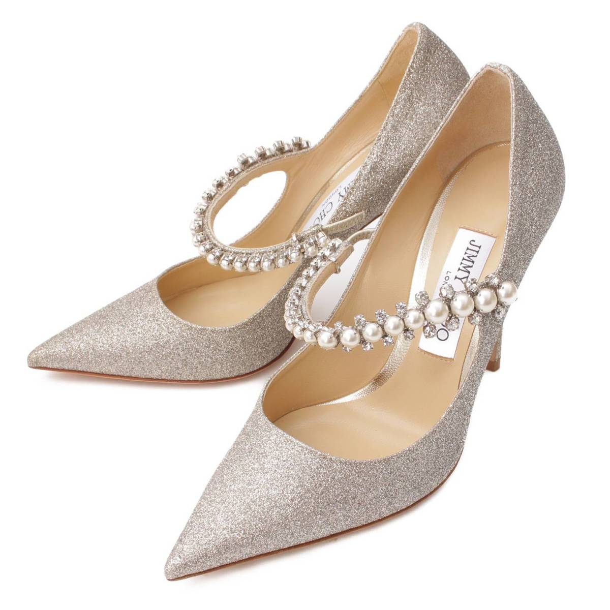 【ジミーチュウ】Jimmy Choo　BAILY 100 パール ビジュー ストラップ グリッター ヒールパンプス ラメ シルバー 37 未使用【中古】【鑑定済・正規品保証】169227のサムネイル