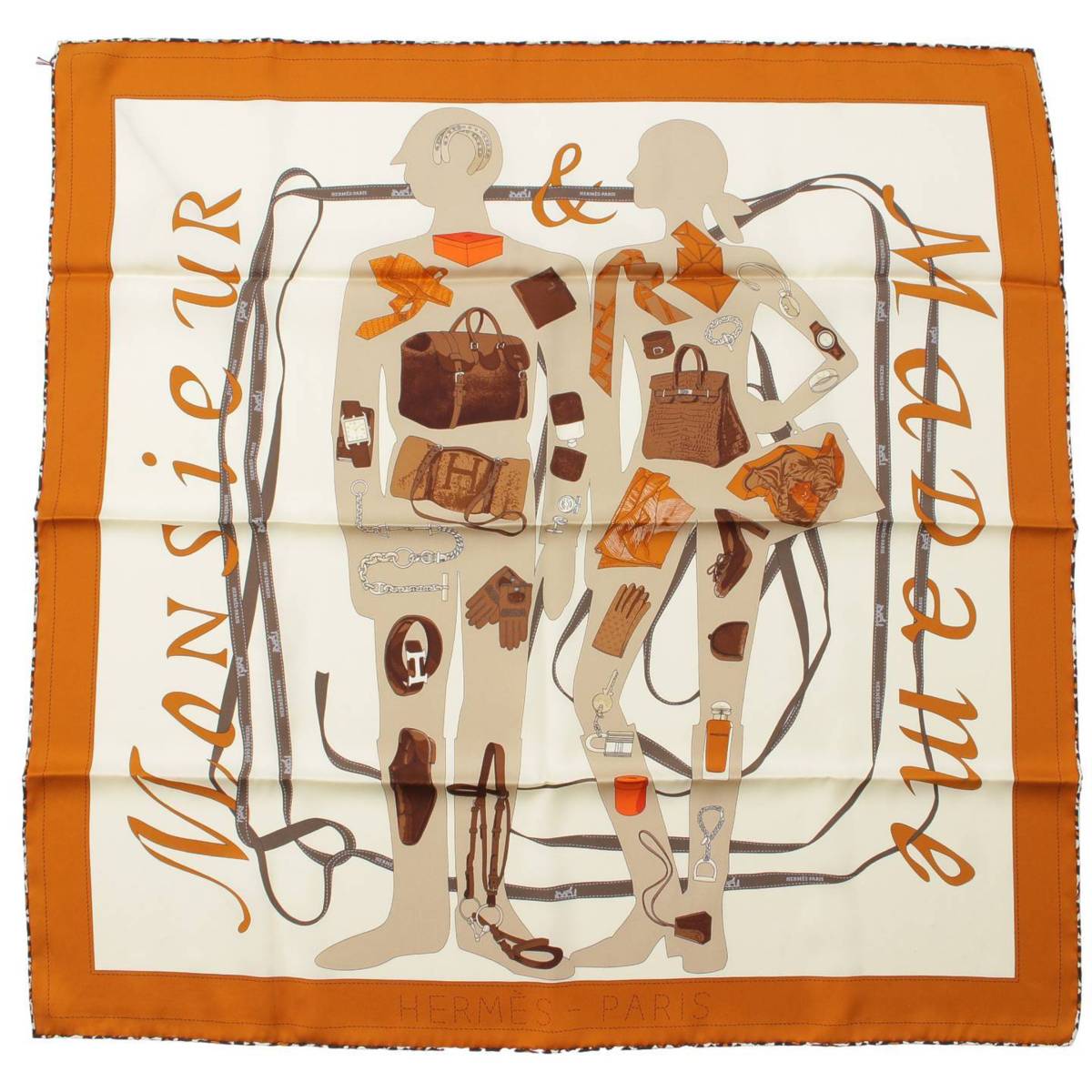 【エルメス】Hermes　21SS カレ70 シルクスカーフ MONSIEUR ET MADAME キャラメル×クリーム 未使用【中古】【鑑定済・正規品保証】172571のサムネイル